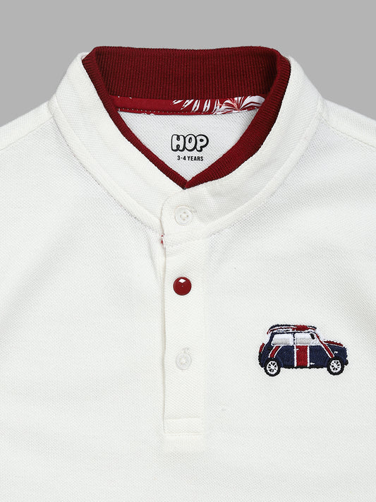 HOP Kids Off-White T-Shirt with Maroon Piping