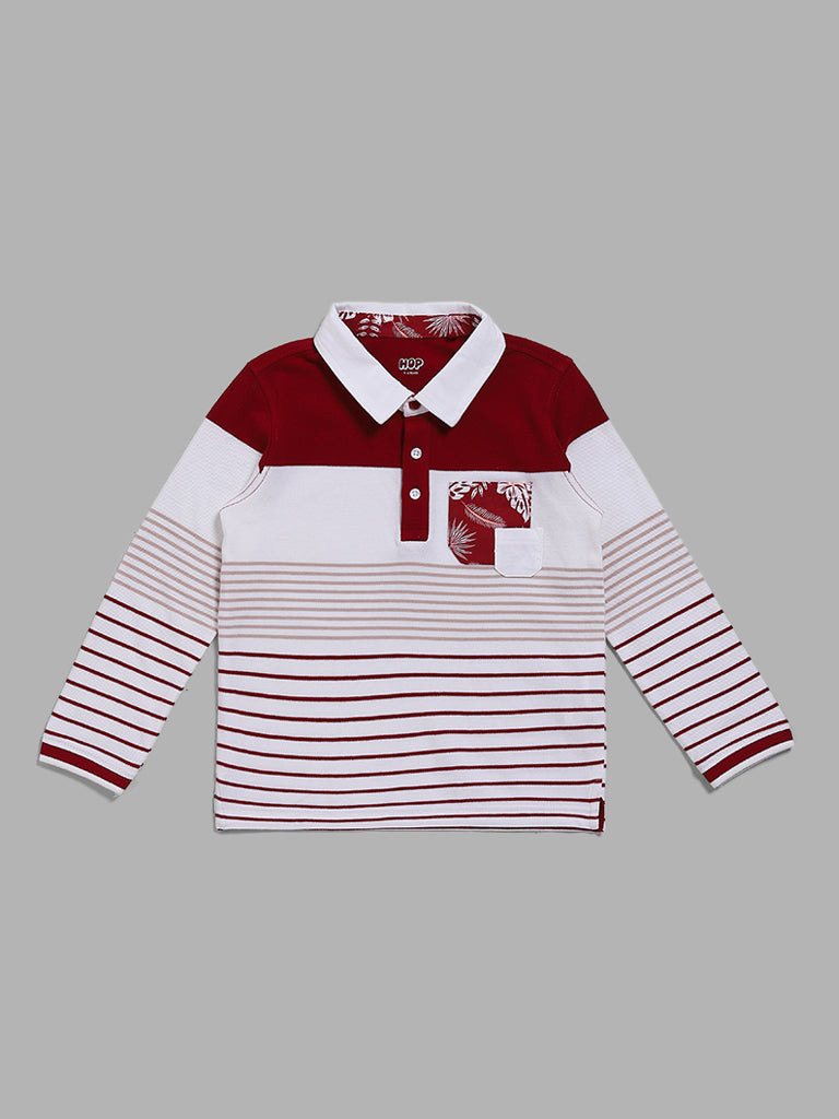 HOP Kids Red Striped Patch Pocket Polo T-Shirt