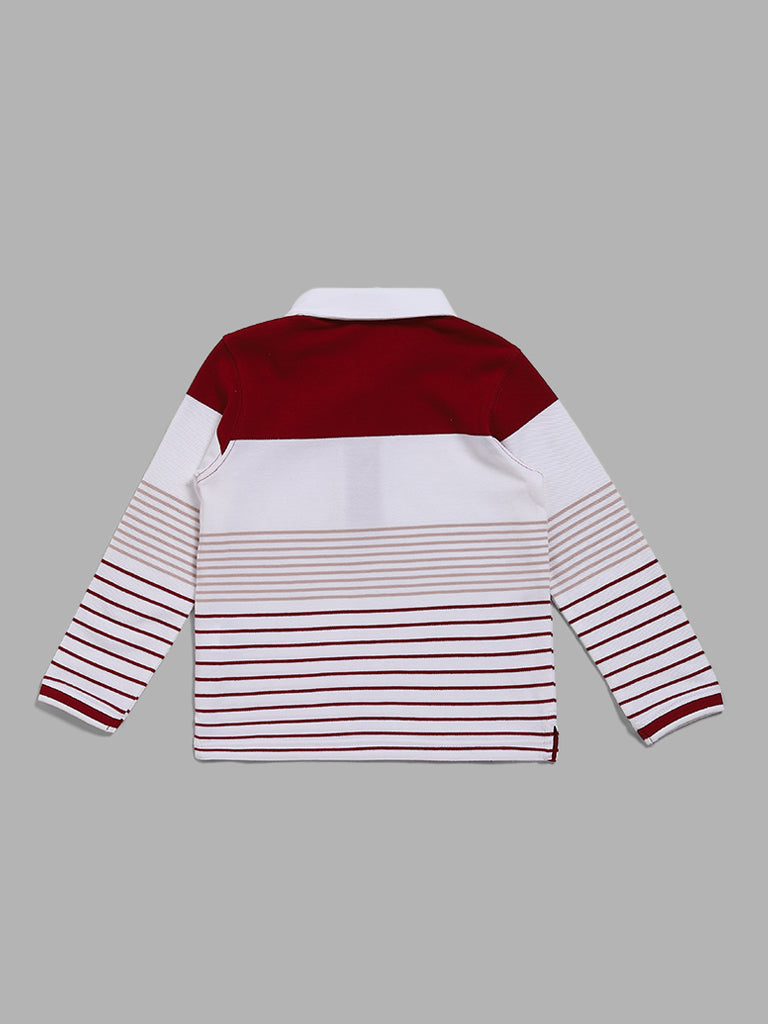 HOP Kids Red Striped Patch Pocket Polo T-Shirt