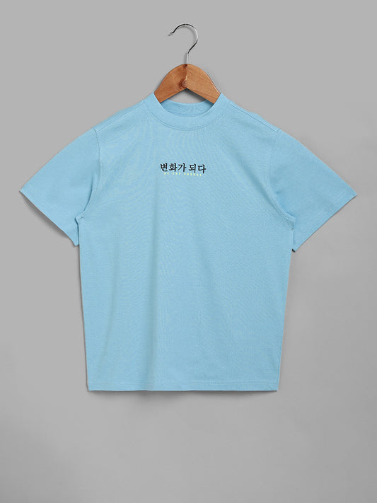Y&F Kids Printed Sky Blue T-Shirt