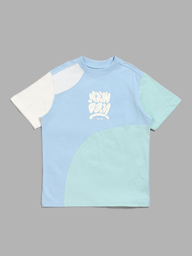 Y&F Kids Blue Color Block T-Shirt