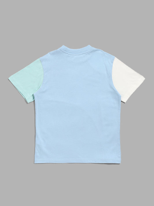 Y&F Kids Blue Colour Block T-Shirt