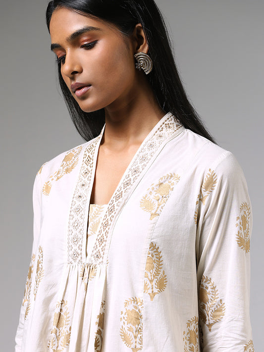 Utsa Off White Embroidery Anarkali Kurta
