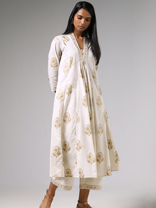 Utsa Off White Embroidery Anarkali Kurta