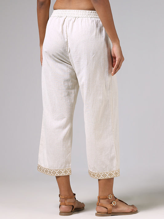 Utsa Off White Sequin Embroidery Pants