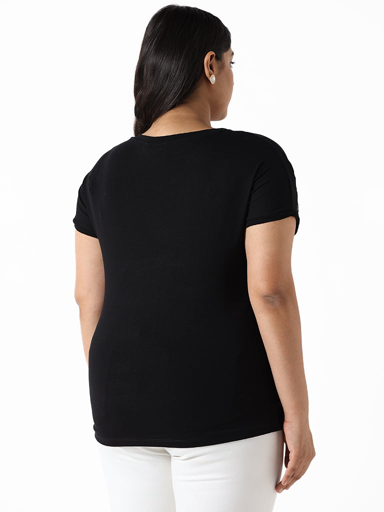 Gia Black Embroidered Slim Fit T-Shirt