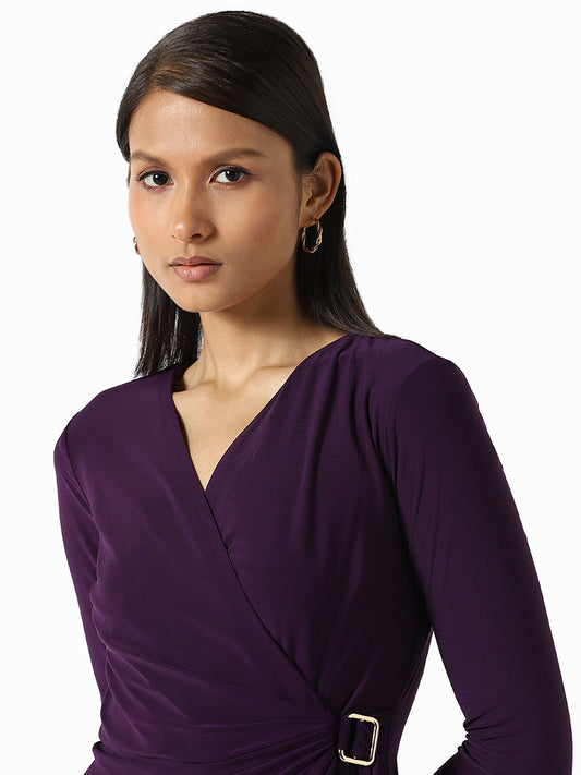 Wardrobe Solid Dark Purple Overlay Dress