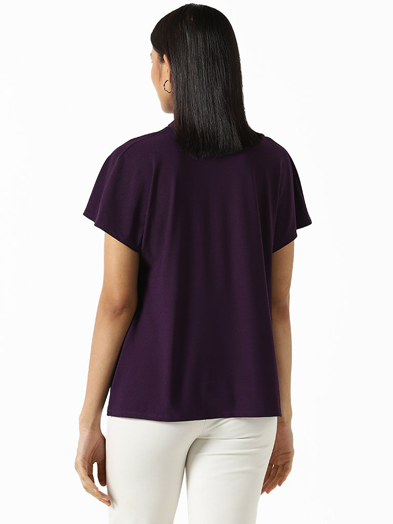 Wardrobe Solid Dark Purple Semi Formal Top