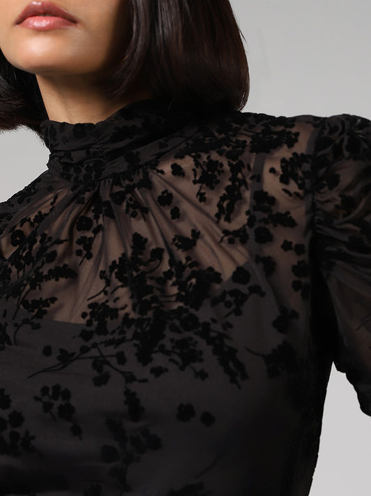 Wardrobe Black Embroidered Sheer Top