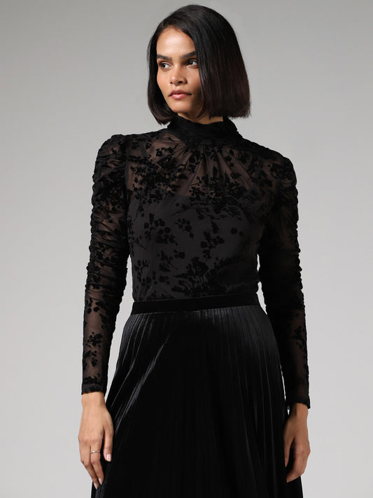 Wardrobe Black Embroidered Sheer Top