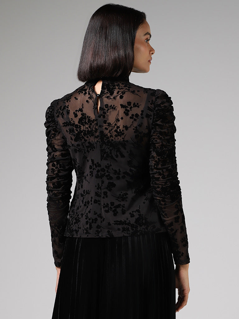 Wardrobe Black Embroidered Sheer Top