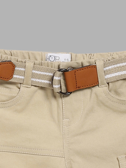 HOP Baby Solid Beige Cargo Pants with Belt
