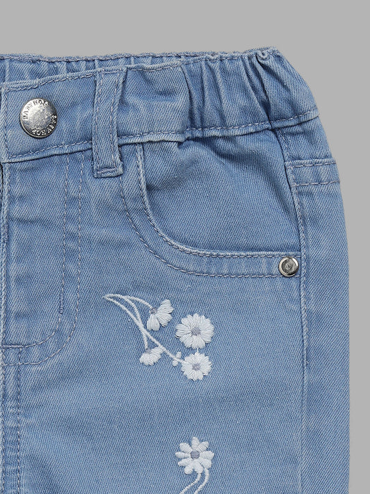 HOP Baby Blue Floral Embroidered Relaxed - Fit Mid - Rise Jeans