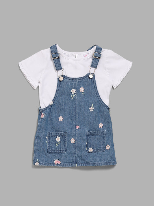 HOP Baby Blue Embroidered T-Shirt with Dungaree