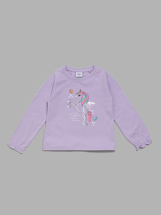 HOP Kids Lilac Unicorn Printed Top