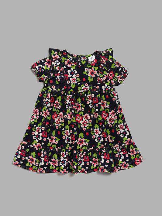 HOP Kids Navy Floral Printed Dress