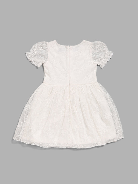 HOP Kids White Floral Embroidered Dress