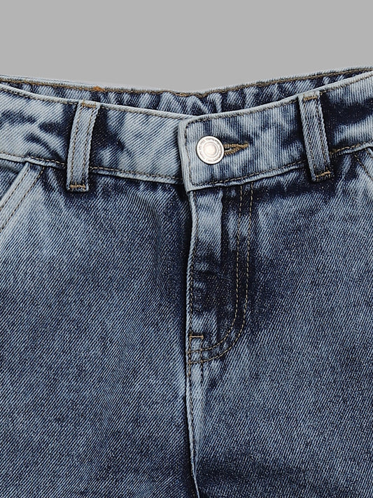 Y&F Kids Ice Blue Washed Seam Detail Denim Jeans