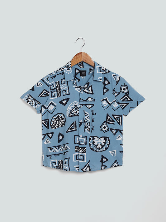 Y&F Kids Blue Printed Shirt