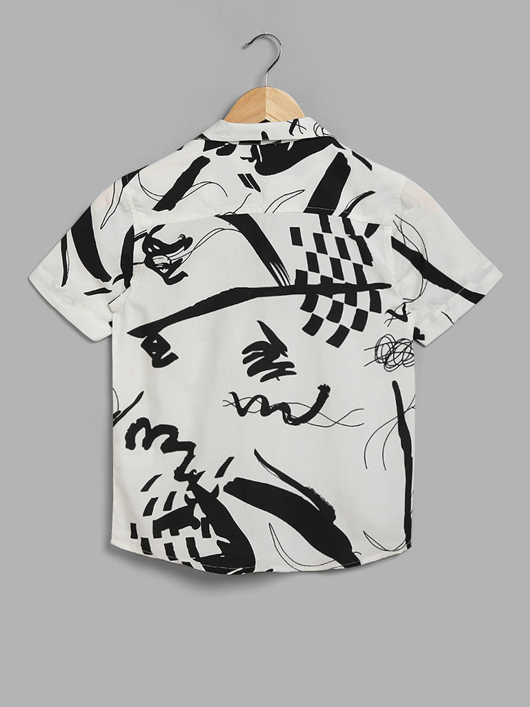 Y&F Kids Off White Abstract Printed Shirt