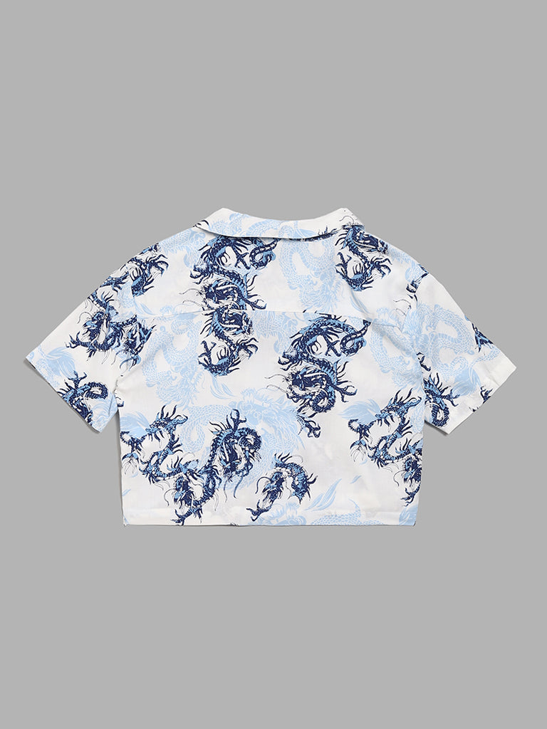Y&F Kids Blue Abstract Printed Crop Shirt