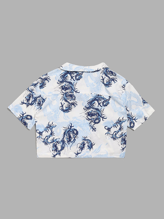 Y&F Kids Blue Abstract Printed Crop Shirt