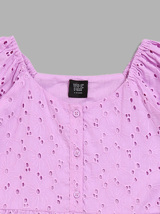 Y&F Kids Lavender Schiffli Tiered Dress