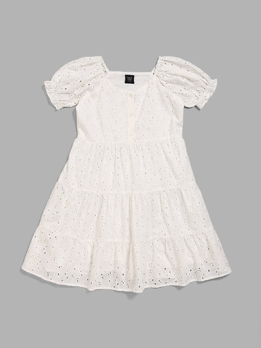 Y&F Kids White Schiffli Tiered Dress