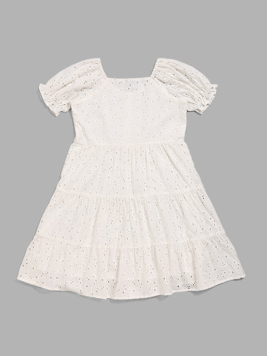 Y&F Kids White Schiffli Tiered Dress