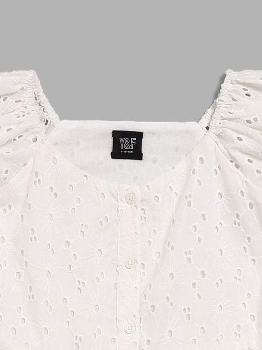 Y&F Kids White Schiffli Tiered Dress