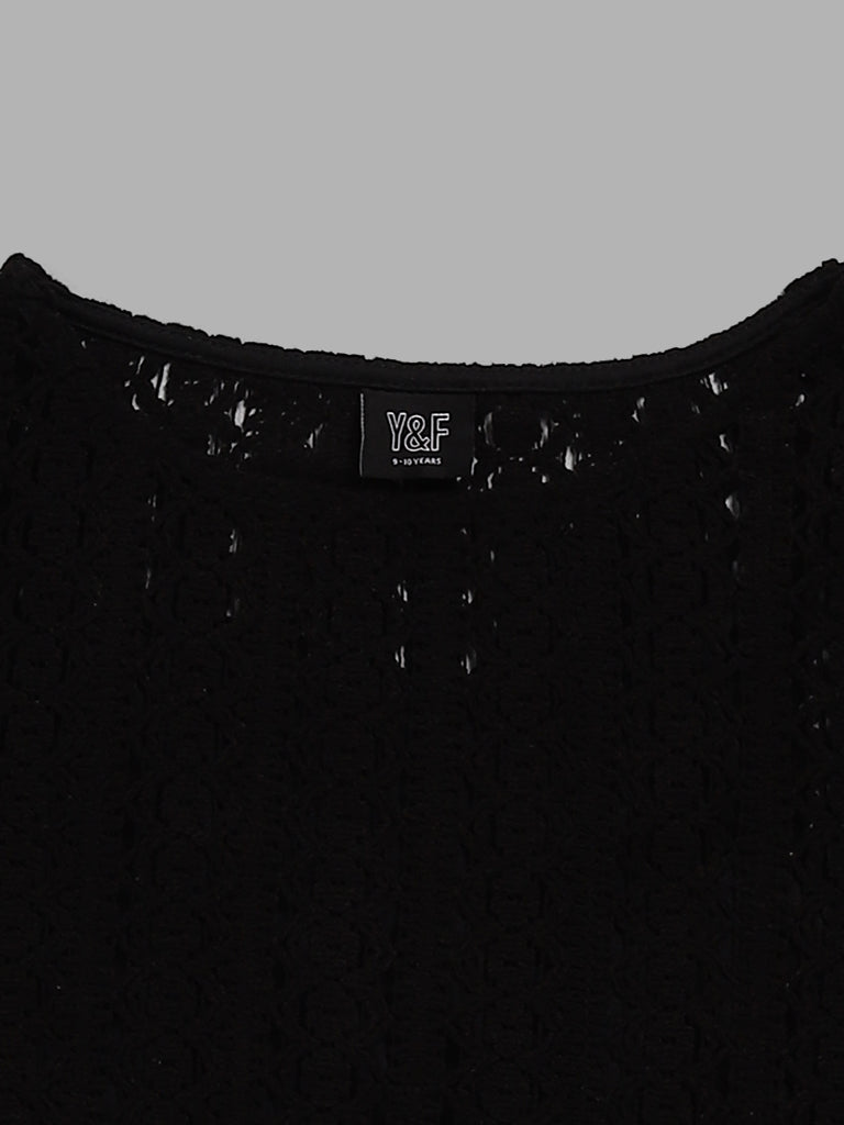 Y&F Kids Black Flared Sleeves Knitted Top With Camisole