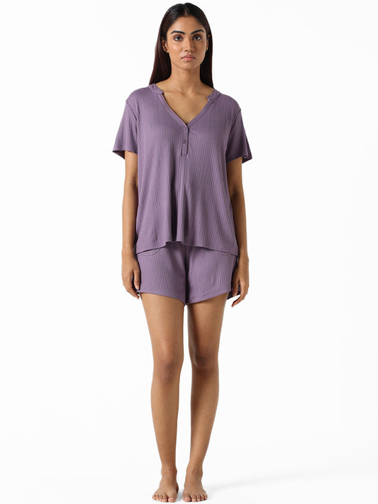 Wunderlove Violet Ribbed Relaxed Fit Modal Supersoft Shorts