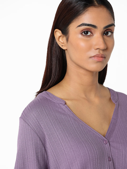 Wunderlove Violet Ribbed Relaxed Fit Modal Supersoft Top