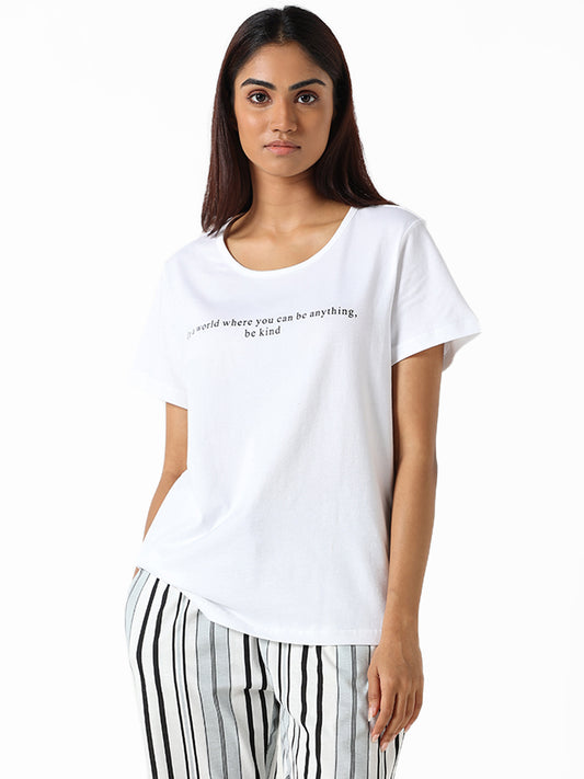 Wunderlove White Printed Relaxed Fit T-Shirt