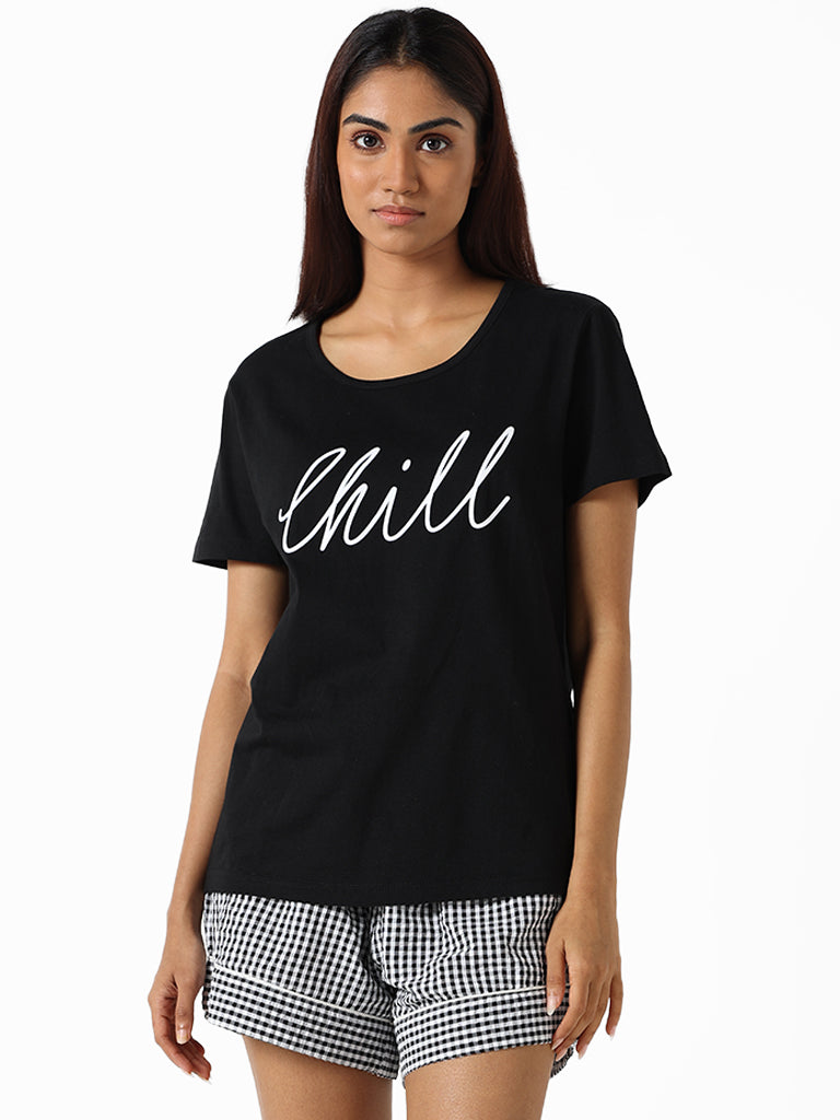 Wunderlove Black Printed Relaxed Fit T-Shirt