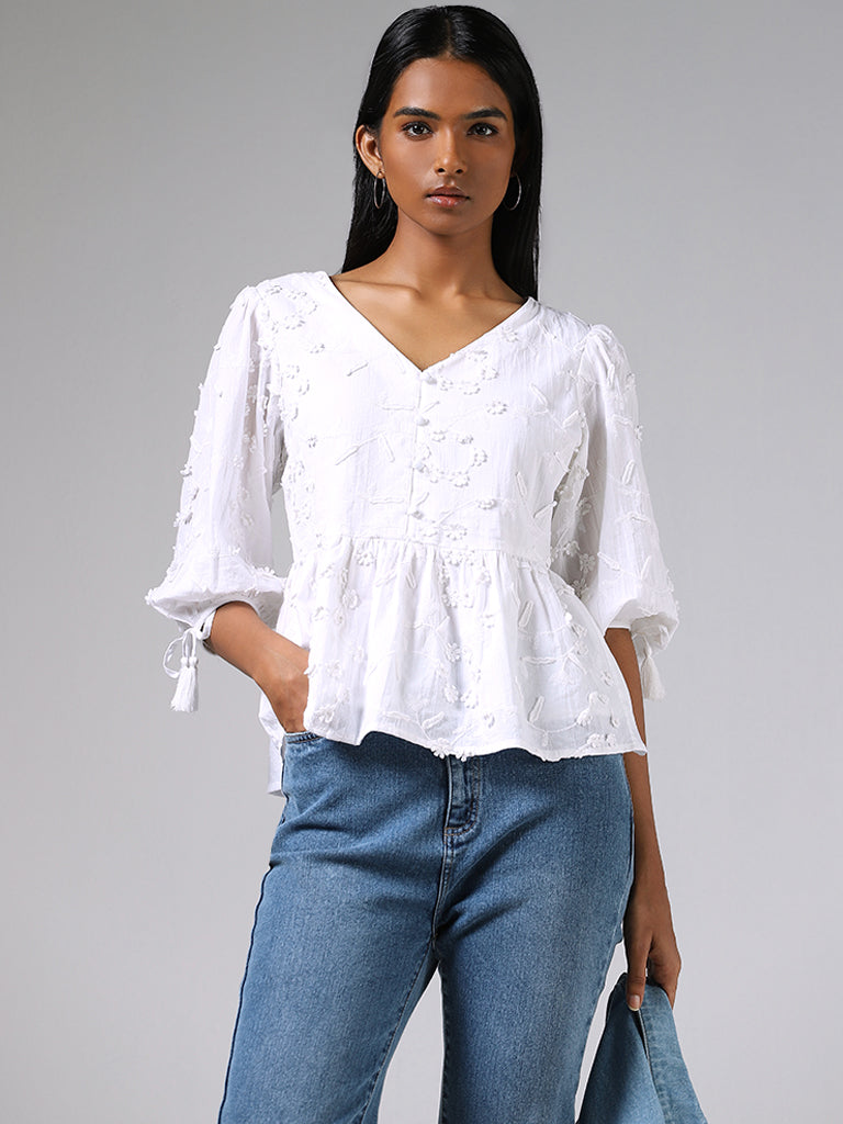 LOV White Floral Embroidered Top