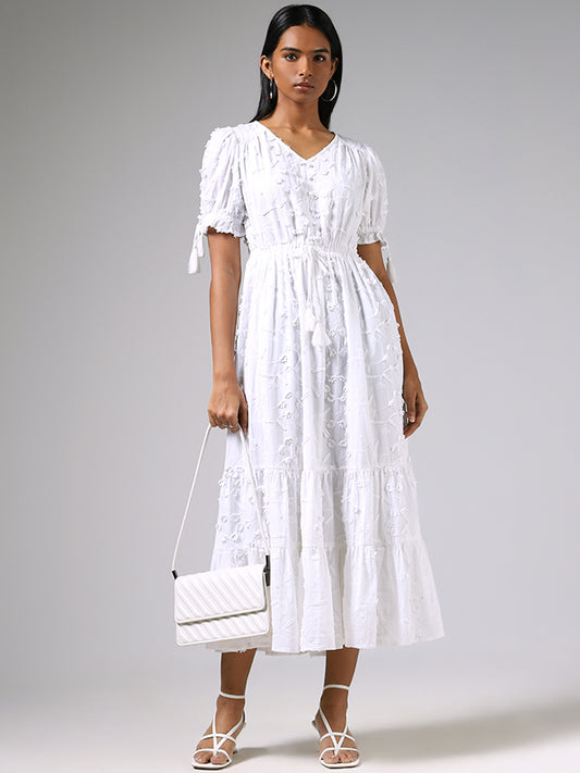 LOV White Floral Embroidered Dress