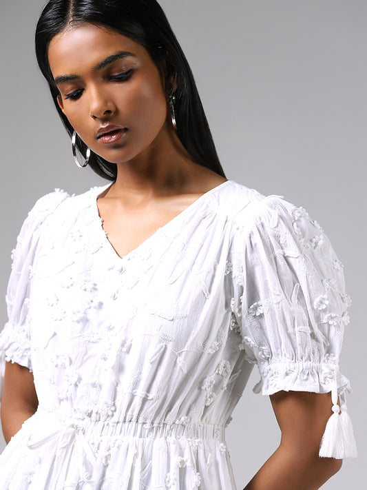LOV White Floral Embroidered Dress