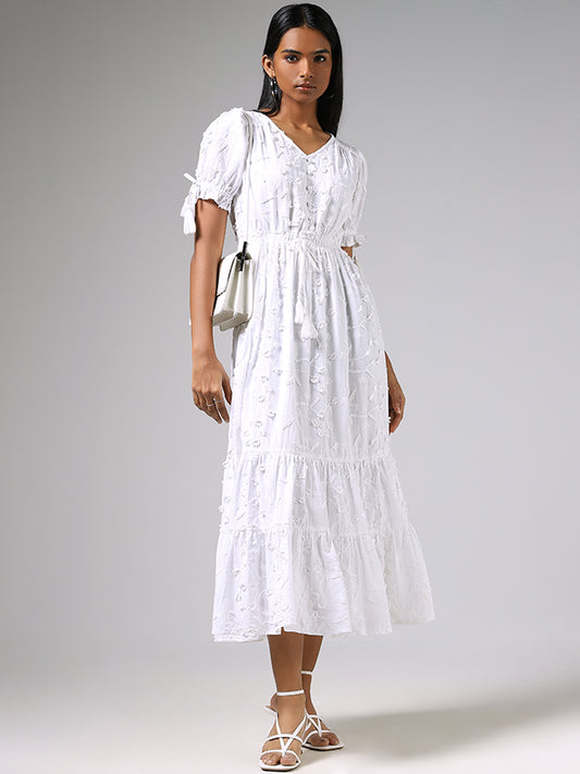 LOV White Floral Embroidered Dress