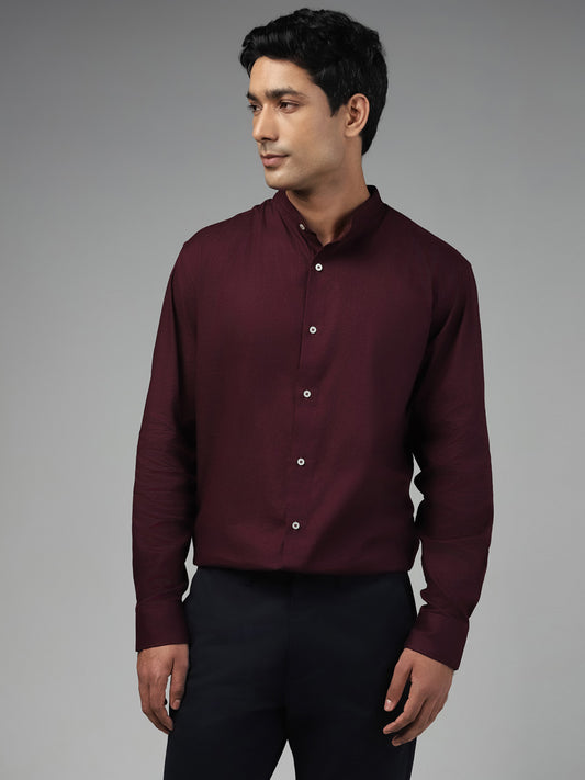 Ascot Solid Wine Cotton Relaxed-Fit Shirt