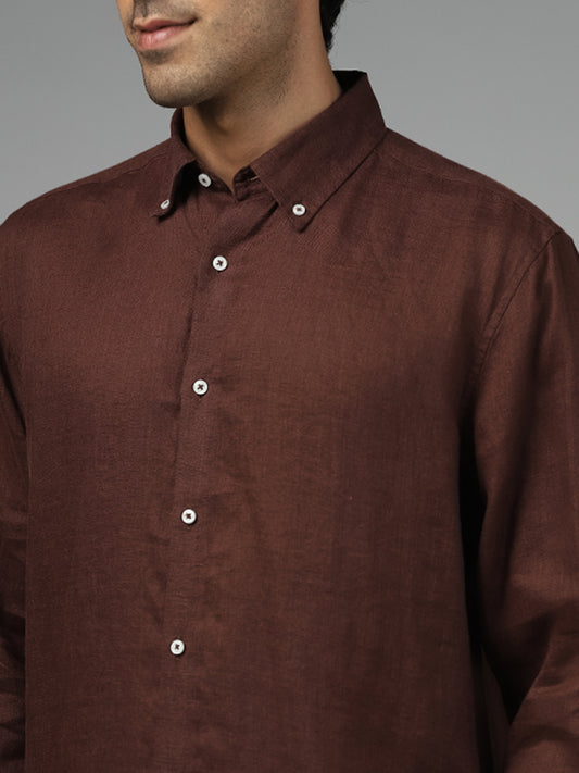 Ascot Solid Brown Relaxed-Fit Linen Shirt