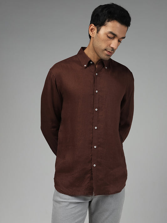 Ascot Solid Brown Relaxed-Fit Linen Shirt