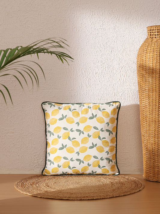 Westside Home Yellow Lemon Printed Cushion Cover