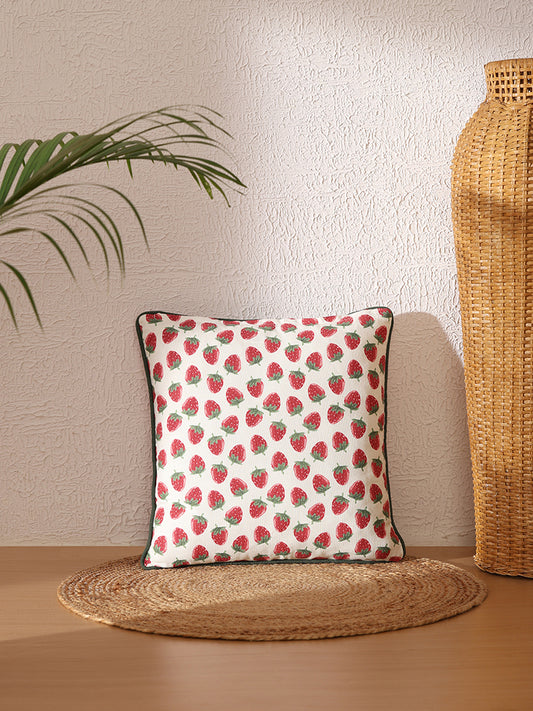 Westside Home Red Strawberry Printed Cushion Cover