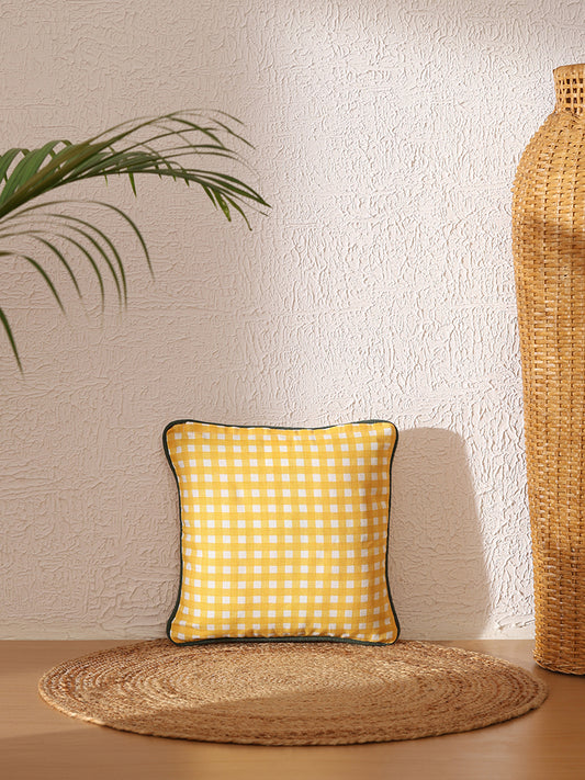 Westside Home Yellow Checked Berry Printed Cushion Cover