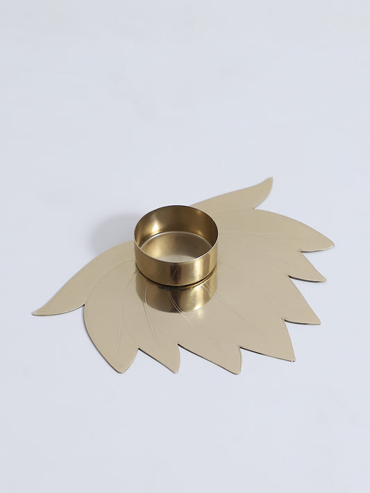 Westside Home Gold Lotus Tea Light Holder with Candle