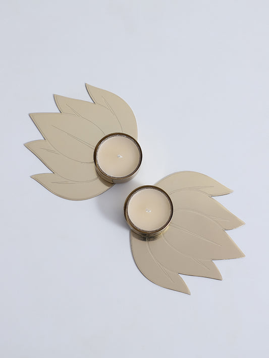 Westside Home Gold Lotus Tea Light Holder with Candle