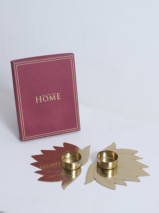 Westside Home Gold Lotus Tea Light Holder with Candle