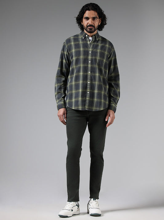 WES Casuals Green Checked Cotton Relaxed-Fit Shirt