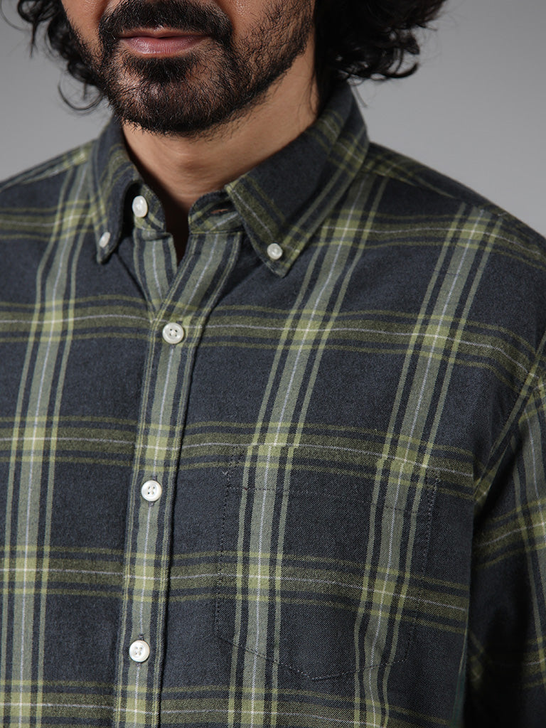 WES Casuals Green Checked Relaxed Fit Shirt